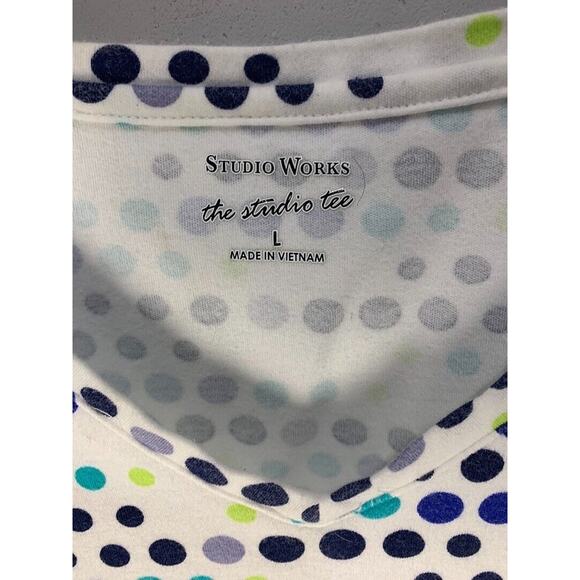 Studio Works Womens V-Neck Short Sleeve Polka Dot T-Shirt Multicolor Size L - Picture 3 of 3